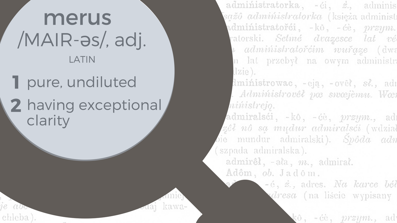 Merus Defined: Adjective. Latin \MAIR-Əs\: Pure. Unadulterated. Having Exceptional Clarity.
